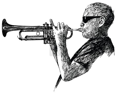 Téléchargez les illustrations : Illustration vectorielle d'un trompettiste de jazz - en licence libre de droit