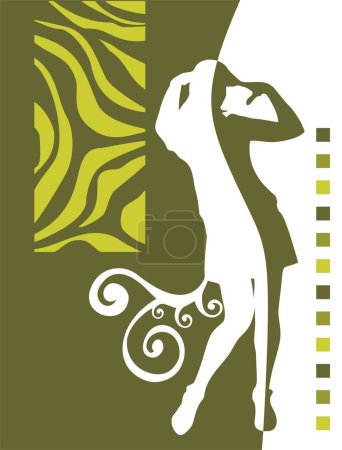Téléchargez les illustrations : Jolie silhouette de fille sur un fond décoratif vert. - en licence libre de droit