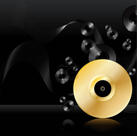 Illustration for Background illustration with reflective gold and vinyl discs - Royalty Free Image