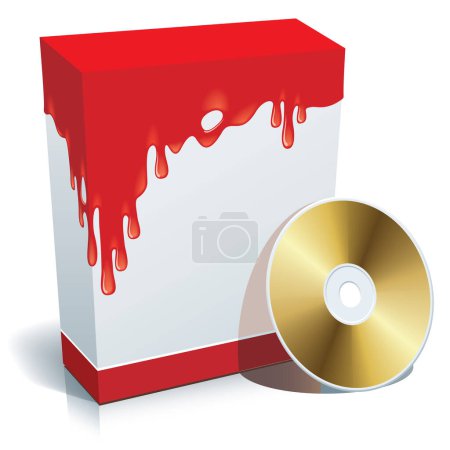Illustration for Blank 3d box with bloody background and CD. - Royalty Free Image