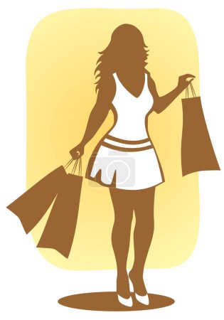 Téléchargez les illustrations : Silhouette marron de la femme avec des paquets dans les mains. - en licence libre de droit
