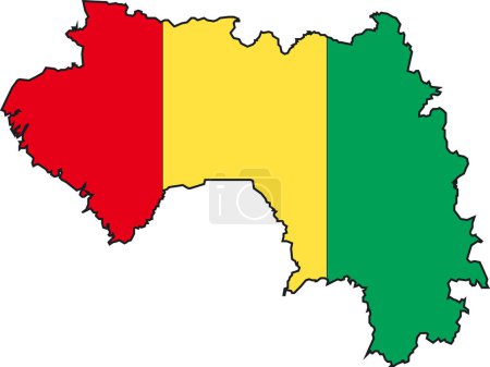 Téléchargez les illustrations : Illustration vectorielle d'une carte et d'un drapeau de Guinée - en licence libre de droit