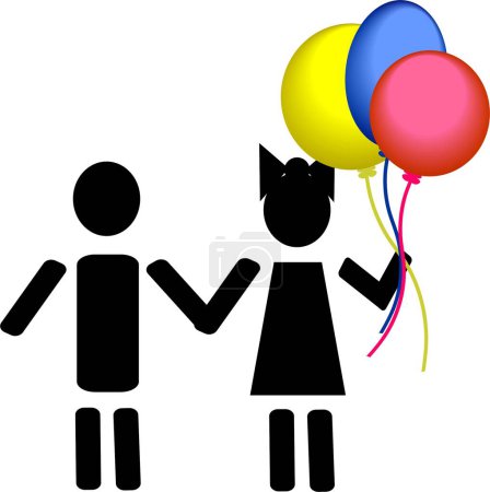 Illustration for Boy and girl carrying bright air balloons - Royalty Free Image