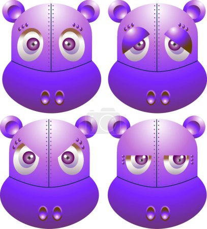 Téléchargez les illustrations : Illustration vectorielle pour un robot hippopotame avec émotion et expression - en licence libre de droit