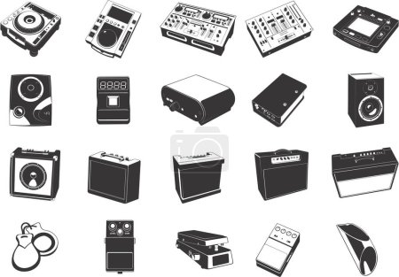Ilustración de Colección de ilustraciones EPS vectoriales lisas de diversos instrumentos y dispositivos musicales - Imagen libre de derechos