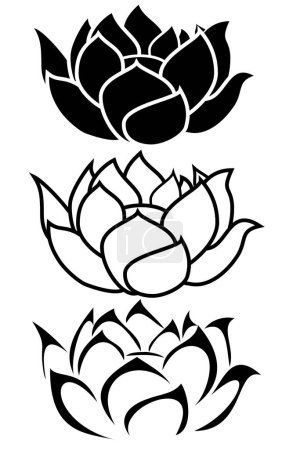 Téléchargez les illustrations : Un ensemble de tatouage tribal fleur de lotus - en licence libre de droit