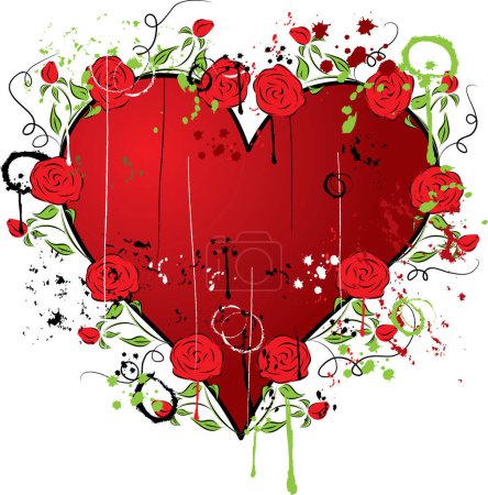 Téléchargez les illustrations : Coeur grognant avec une rose, illustration vectorielle - en licence libre de droit
