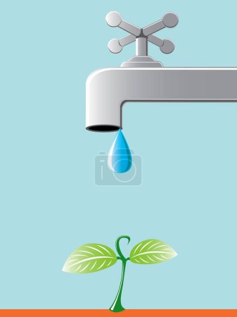 Illustration for Growing green plant placed under tap - Royalty Free Image