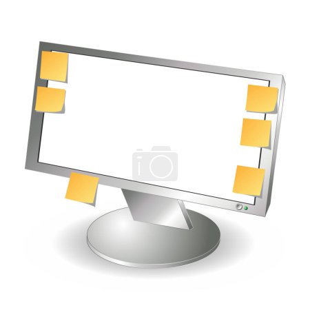 Illustration for LCD monitor and post it notes with copy space - Royalty Free Image