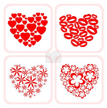 Téléchargez les illustrations : Quatre symboles de coeur sur fond blanc. Illustration de Saint Valentin. - en licence libre de droit