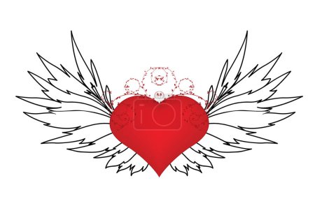 Ilustración de Ilustración de San Valentín con corazón, floral y ala - Imagen libre de derechos