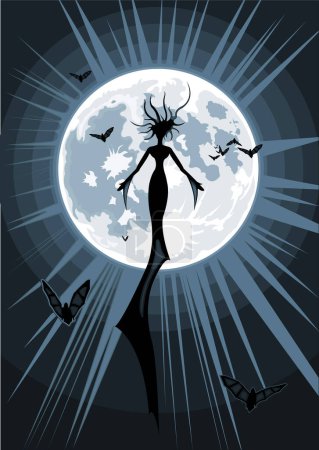 Illustration for Mystic succubus flying in the night. Vector - Royalty Free Image