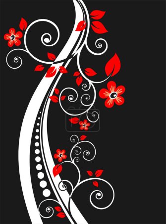 Téléchargez les illustrations : Motif floral abstrait sur fond rayé noir. - en licence libre de droit