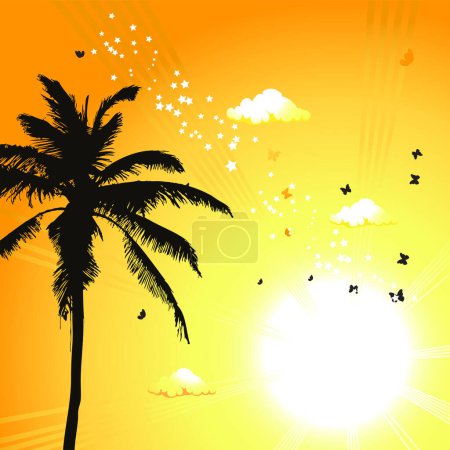 Illustration for Tropical sunset, palm trees - Royalty Free Image