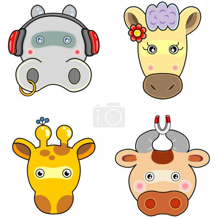 Illustration for A group of happy animal face, Vector file of animals. - Royalty Free Image