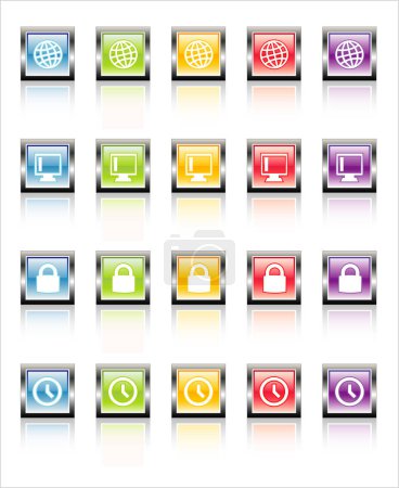Illustration for Glassy, metallic colorful Web icons-easy to edit. No transparencies - Royalty Free Image