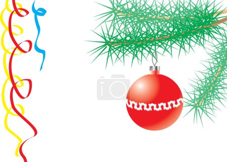 Ilustración de Ilustración vectorial con bola de año nuevo en rama de pino - Imagen libre de derechos
