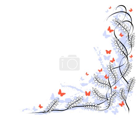 Illustration for Vector border of leaves, butterflies and grunge - Royalty Free Image