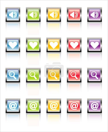 Illustration for Glassy, metallic colorful Web icons-easy to edit. No transparencies - Royalty Free Image