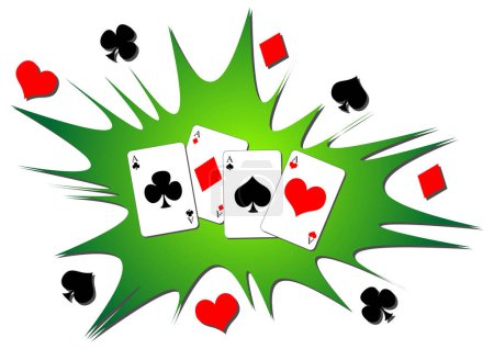Ilustración de Jugando a las cartas. Cuatro ases poker fondo de la mano. - Imagen libre de derechos