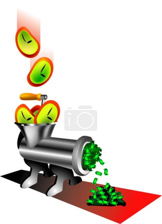 Ilustración de Ilustración vectorial para un molinillo de tiempo para procesar una gran cantidad de dinero - Imagen libre de derechos