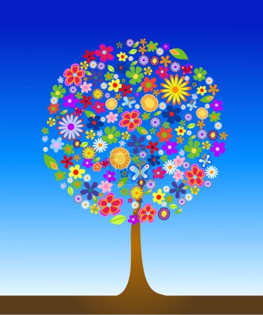 Illustration for Colorful tree with flowers vector illustration - Royalty Free Image
