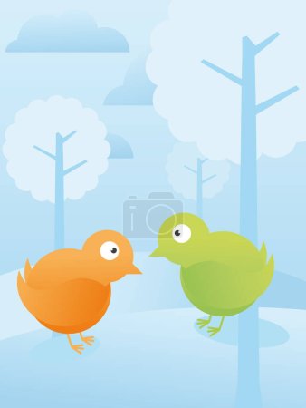 Téléchargez les illustrations : Illustration vectorielle des oiseaux dans la forêt - en licence libre de droit