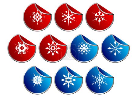 Illustration for Different snow crystals stickers over white background - Royalty Free Image