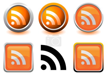Téléchargez les illustrations : Différentes icônes RSS isolées sur fond blanc - en licence libre de droit