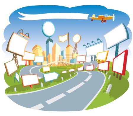 Illustration for Road to a city center, nice template for a web page. - Royalty Free Image