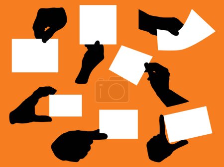 Ilustración de Variedad de siluetas de mano con papeles en blanco - Imagen libre de derechos