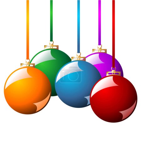 Téléchargez les illustrations : Boules de Noël avec des rubans de différentes couleurs, isolés sur fond blanc - en licence libre de droit