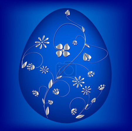 Téléchargez les illustrations : Illustration vectorielle d'un œuf de Pâques bleu délicatement peint en argent - en licence libre de droit