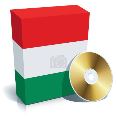 Illustration for Hungarian software box with national flag colors and CD. - Royalty Free Image
