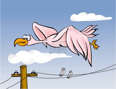 Ilustración de Ilustración vectorial de un pájaro sobrevolando la línea eléctrica - Imagen libre de derechos