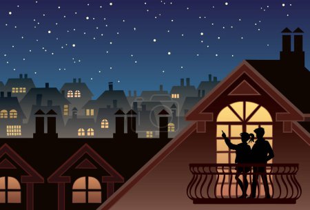 Illustration for Two people are looking at sky and stars - Royalty Free Image