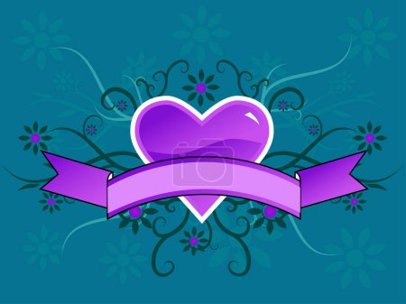 Illustration for Valentine's day vector image with vines and flowers and banners. Funky and retro image. - Royalty Free Image