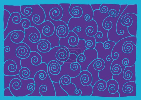 Ilustración de Curls azules dibujados a mano sobre un fondo púrpura - Imagen libre de derechos