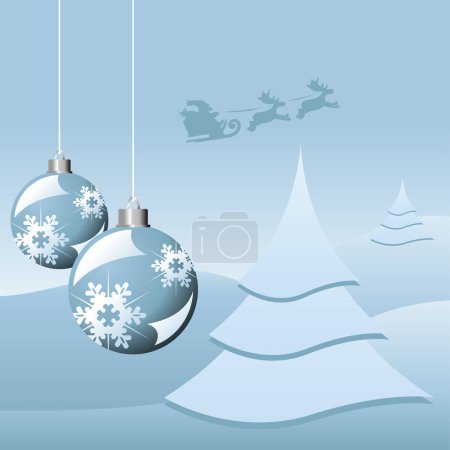 Téléchargez les illustrations : Thème de Noël en bleu clair avec le Père Noël sur son traîneau - en licence libre de droit