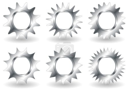 Ilustración de Diferentes ruedas dentadas estilizadas aisladas sobre fondo blanco - Imagen libre de derechos