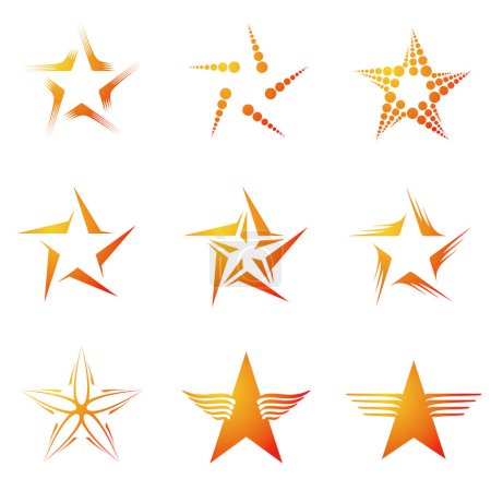 Illustration for Set of decorative and creative five cornered/pentagonal stars - Royalty Free Image