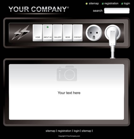 Illustration for Website black electric layout template - Royalty Free Image