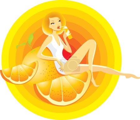 Téléchargez les illustrations : Illustration vectorielle de belle jeune femme à l'orange - en licence libre de droit