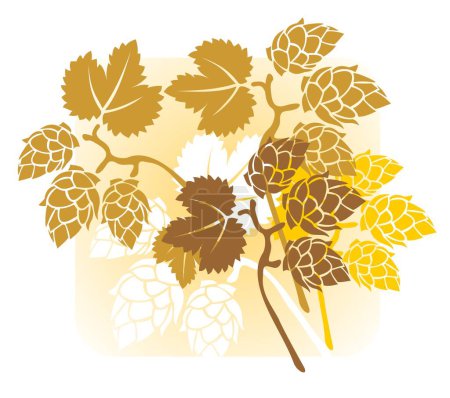 Illustration for Stylized hop flowers composition on a yellow background. - Royalty Free Image