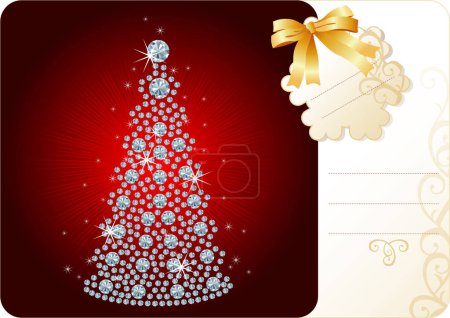 Ilustración de Árbol de Navidad de diamantes / Fondo de vacaciones con etiqueta y espacio de copia para su texto - Imagen libre de derechos