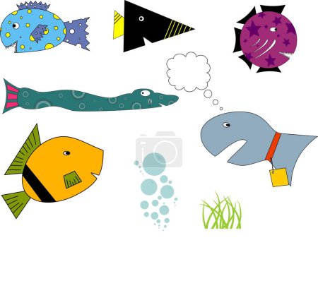 Illustration for Funny and stupid fishes with bubble plant - Royalty Free Image