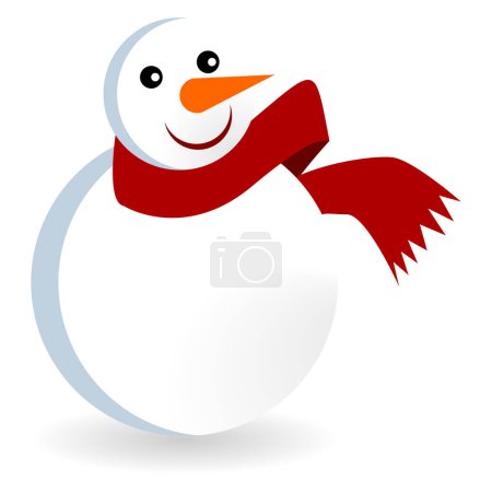 Téléchargez les illustrations : Bonhomme de neige avec écharpe rouge sur fond blanc - en licence libre de droit
