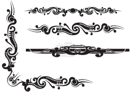 Téléchargez les illustrations : Illustration vectorielle - design d'angle et 3 diviseurs basés sur un motif de type tribal à défilement - en licence libre de droit