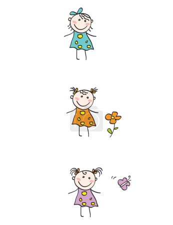Téléchargez les illustrations : Illustration vectorielle de petites filles heureuses (téléchargeable en 3 variantes différentes) - en licence libre de droit