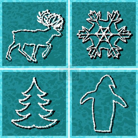 Illustration for Four editable vector designs of frosty winter symbols as separate elements from background - Royalty Free Image